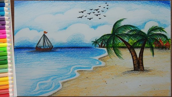 Графический пейзаж с пальмой