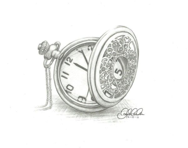 Карманные часы рисунок карандашом