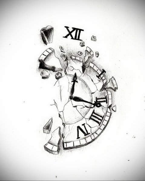 Разбитые часы тату эскиз