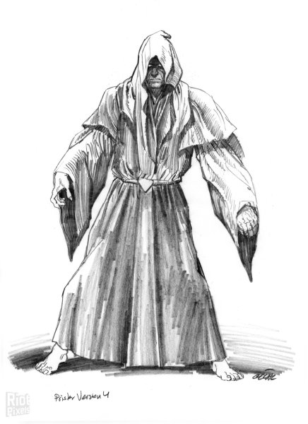 Человек в плаще с капюшоном рисунок