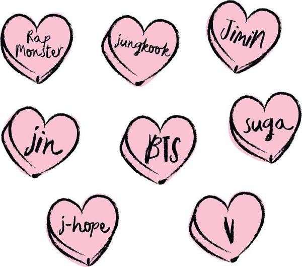 BTS имена в сердечках
