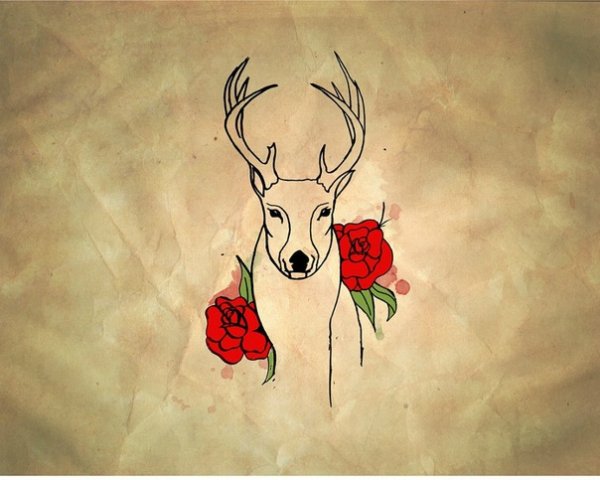 Тату олень с цветами