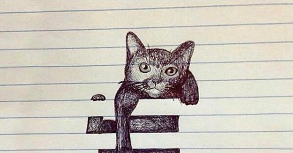 Тетрадный лист с рисунками ручкой