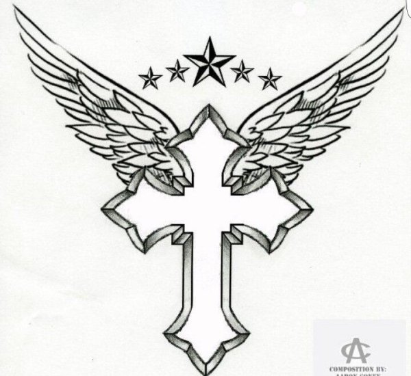 Крест с крыльями эскиз