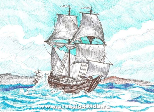 Корабль карандашом