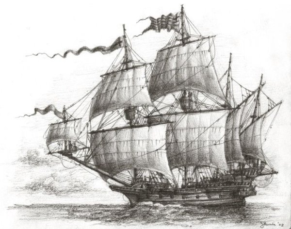 Пиратский корабль гравюра