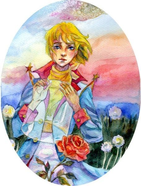 Маленький принц и роза акварель