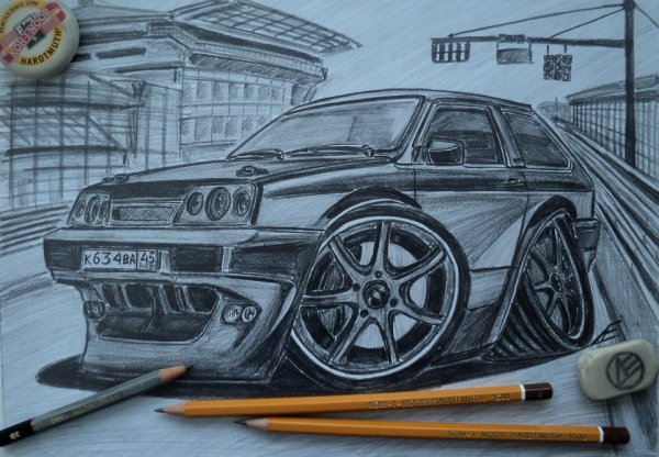 Тюнингованные машины карандашом