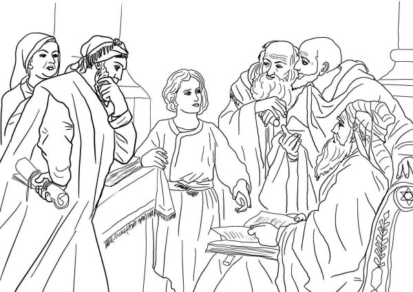 Двенадцатилетний Иисус в храме раскраска