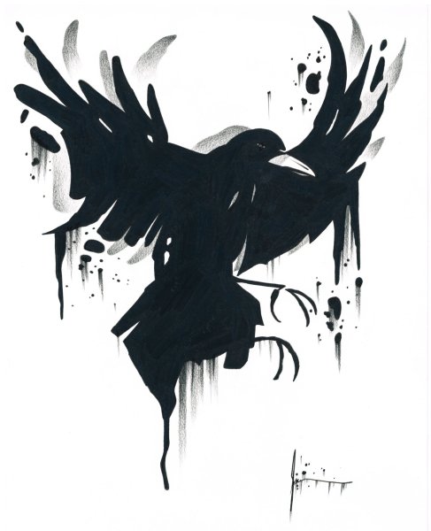 Ворон арт черно белый