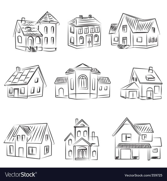 Стилизованные домики контурные