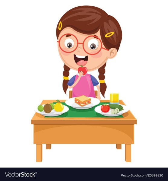 Девочка завтракает мультяшка