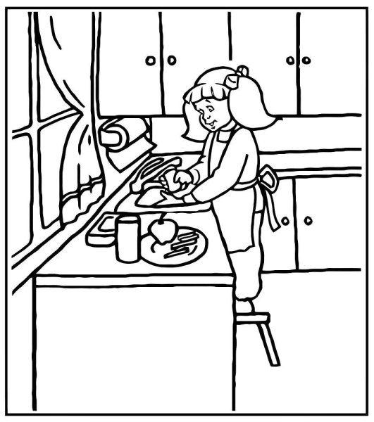 Раскраска мама на кухне