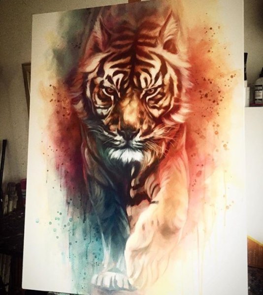 Тату тигр в стиле акварель