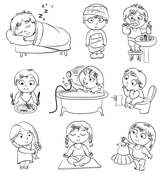 Распорядок дня раскраска