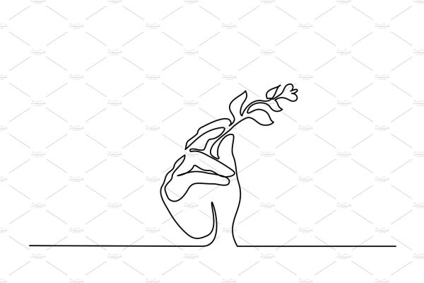 Рука с цветком одной линией