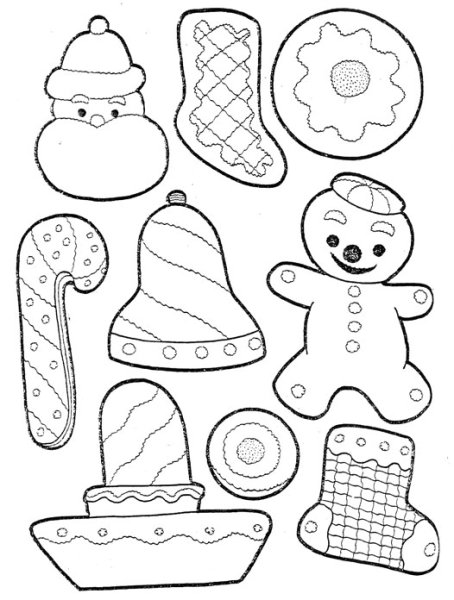 Раскраски новогодние печеньки