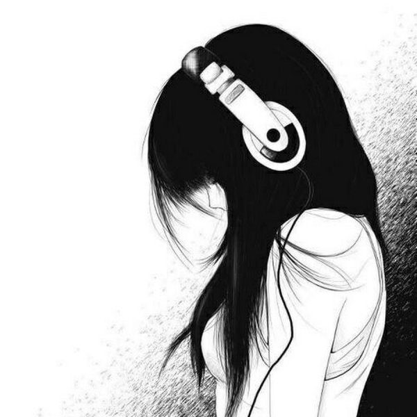 Нарисованная девушка в наушниках
