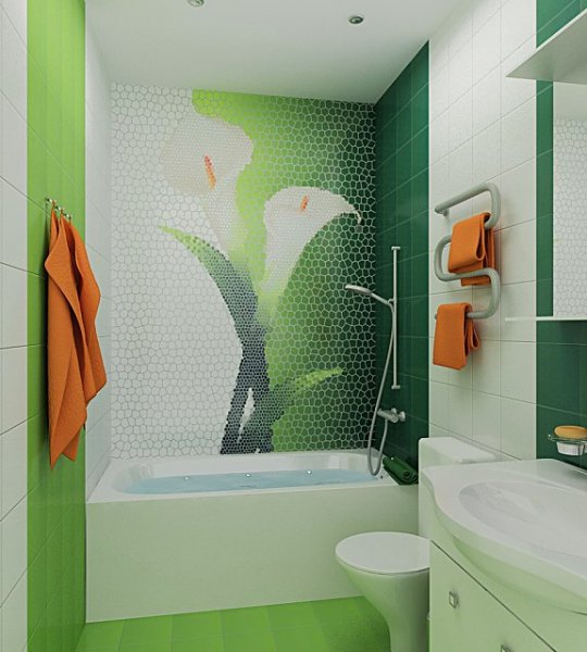 Панно в ванную комнату из плитки зеленая