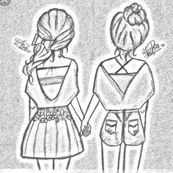 BFF girls рисунок карандашом