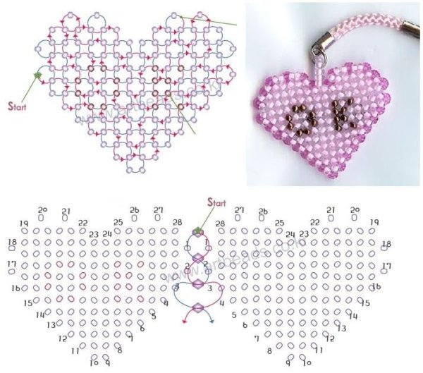 Сердечко из бисера схема плетения для начинающих пошагово