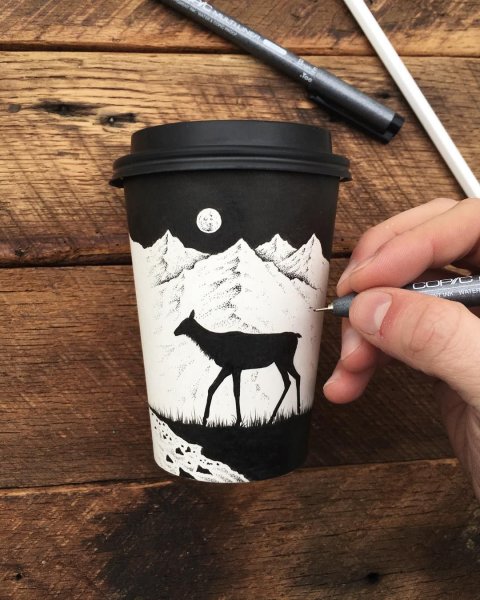 Рисование на стаканчиках для кофе