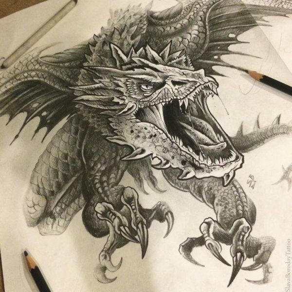 Тату дракон на черном фоне