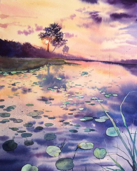 Пейзаж акварелью