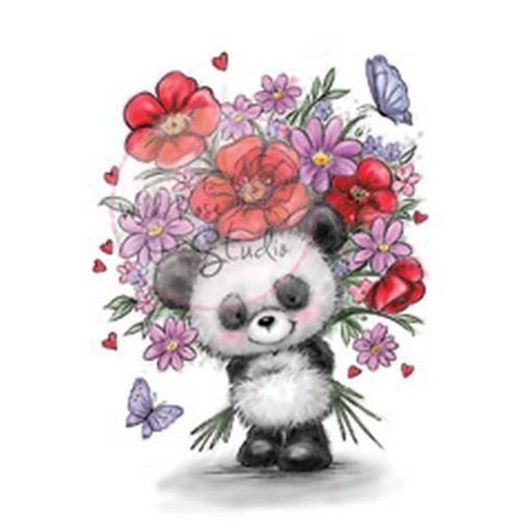 Котик с цветами акварель