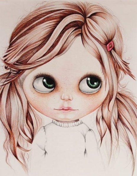 Красивая кукла в карандаше