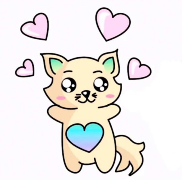 Милый котик с сердечком рисунок