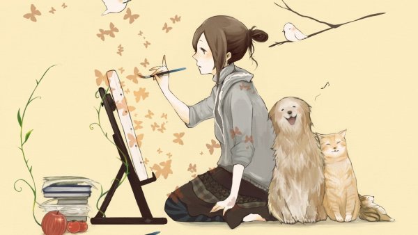 Девушка с котом арт