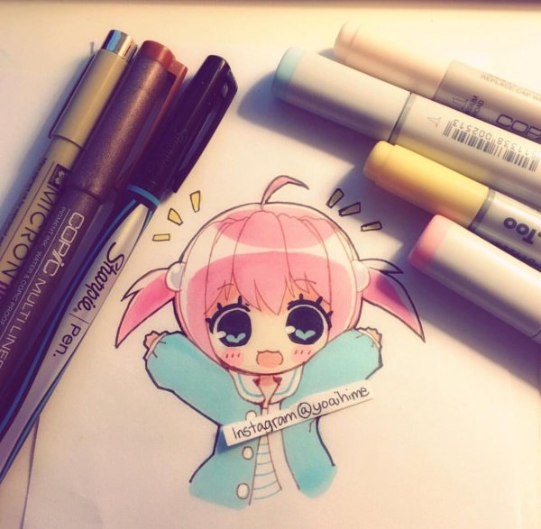 Кавайные рисунки карандашом в скетчбуке