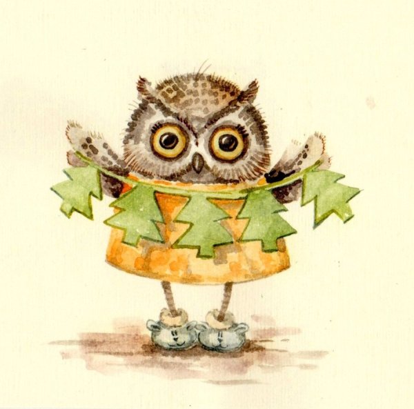 Мультяшные Совы акварелью