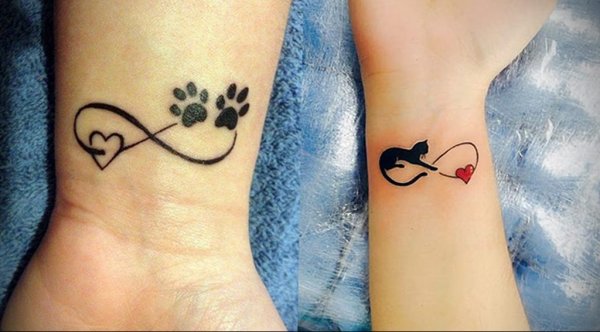 Тату кошка на запястье для девушек