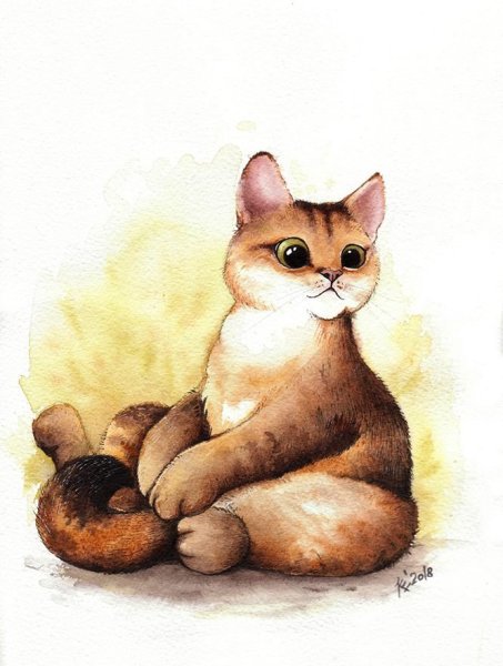 Котики акварелью мультяшные