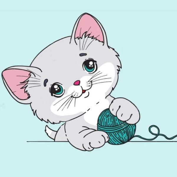 Котенок с клубком мультяшный