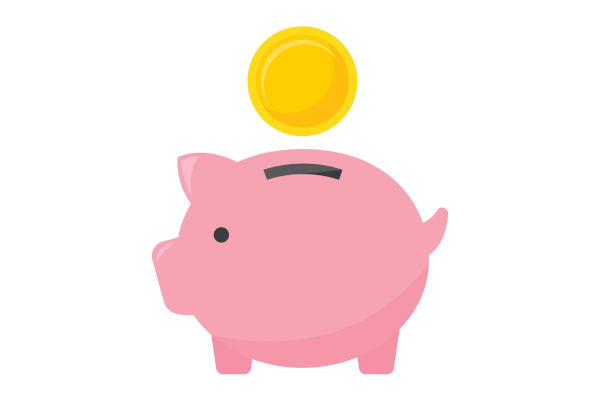 Свинка копилка на белом фоне