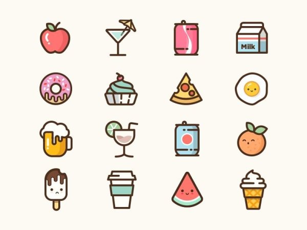 Нарисованные значки еды