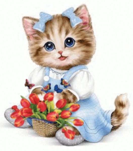 Котенок с букетом цветов