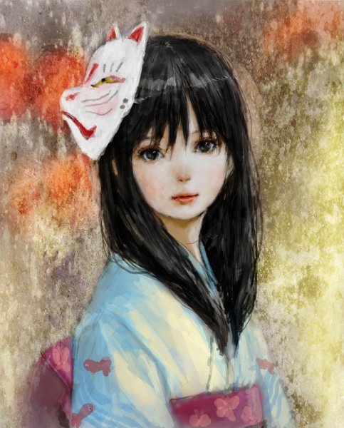 Мультяшная японка в кимоно