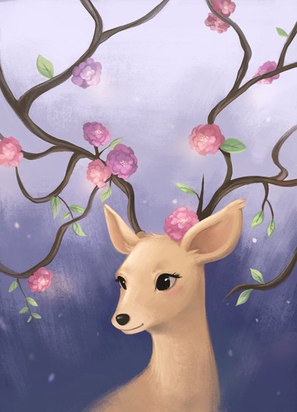 Олень с цветущими рогами