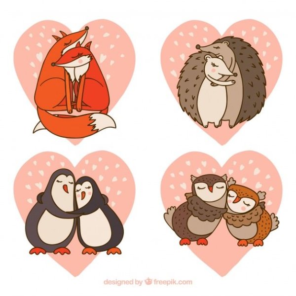 Влюбленные животные нарисованные