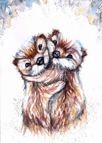 Милые животные акварелью