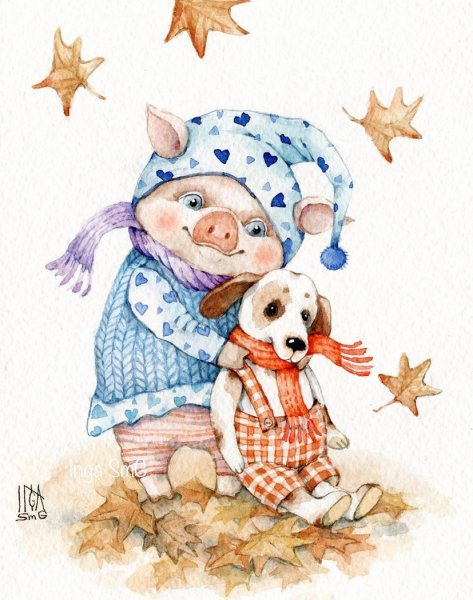 Свинья в новогоднем колпаке