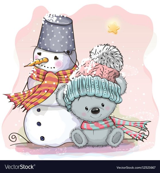 Новогодняя открытка Снеговик в шапке