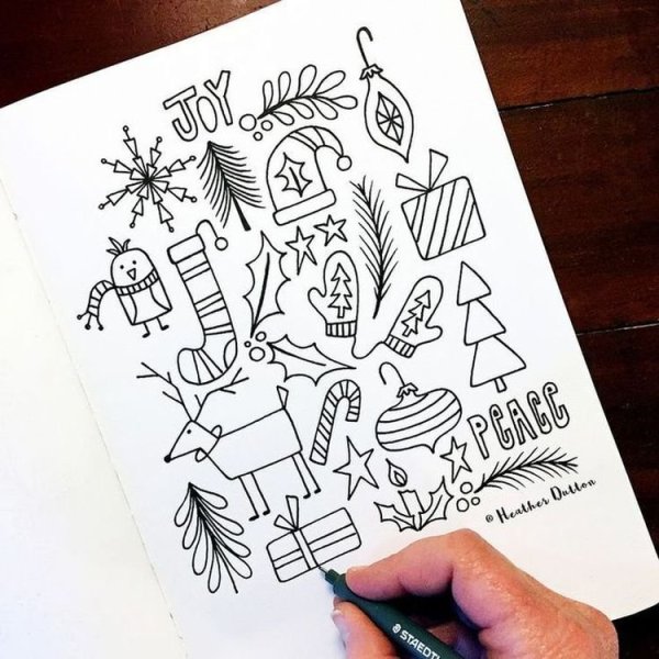 Новогодние рисунки для скетчбука