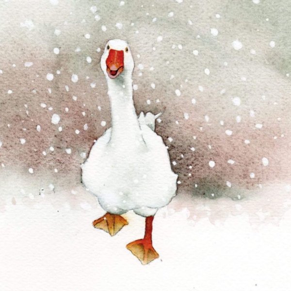 Рождественский Гусь акварель