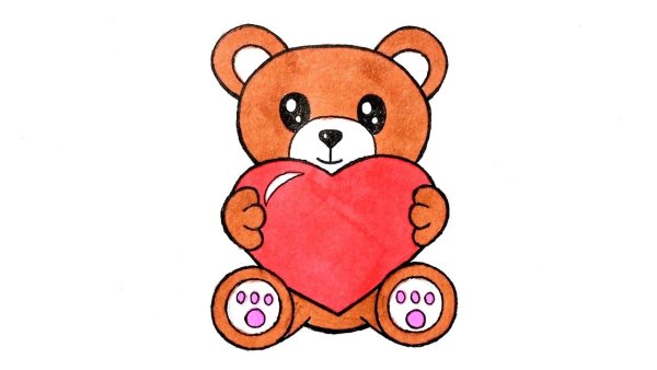 Как нарисовать милого мишку с сердечком