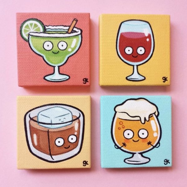 Рисунки на маленьких холстах лёгкие